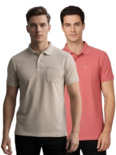 Image of Lux Cozi Men's Cotton Blend Polo T-Shirt with Chest Pocket | Collar T-Shirts for Men | Half Sleeves | Plain - Regular Fit (Pack of 2)