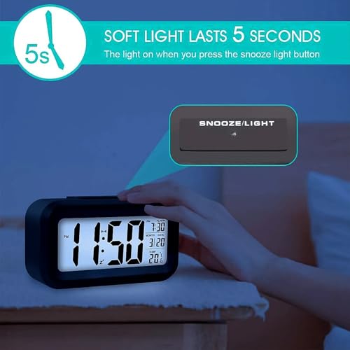 Image of Digital LCD Alarm Clock with Backlight | LED Display Bedside Clock with Alarm & Snooze | Compact Table Clock for Bedroom, Office & Travel (1 Pc)