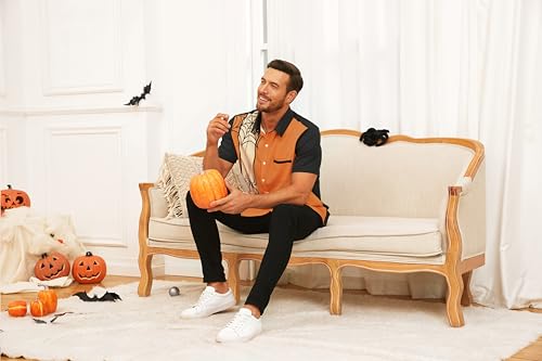 WHO IN SHOP Men's Halloween Shirts Cute Scary Horror Short Sleeve Button Up Shirt4