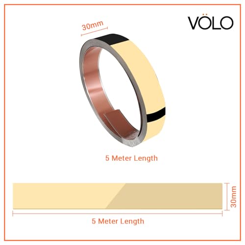 Image of VOLO Stainless Steel 5 Meter Mirror Finish Weather Strip - Waterproof Self-Adhesive Tape for Tile Gap, Wall, Cabinet, Kitchen & Floor - Peel & Stick Adhesive Strip (GOLD, 30MM (1.2 INCH))
