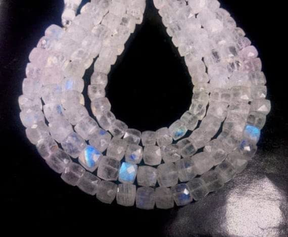 Pierre de lune arc en ciel perles cubes facettées gemmes naturelles 7mm 8mm pour bijoux diy