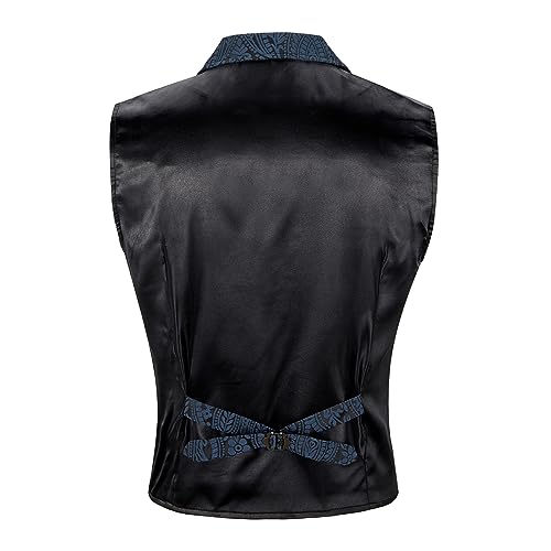 Komorebi Mens Vest Victorian Suit Vest V-Neck Gothic Steampunk Waistcoat Business Formal Dress Vest Slim Fit Tuxedo Vest3