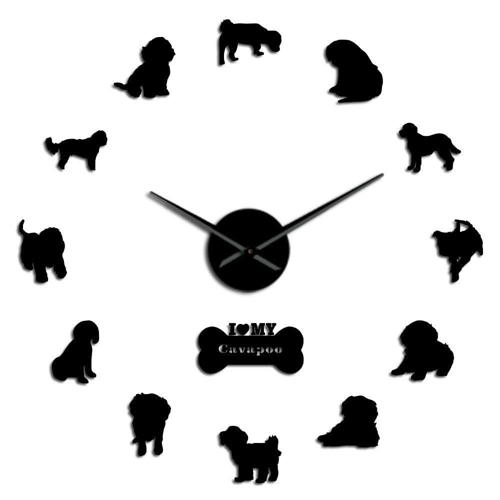 Horloge murale Cavapoo grand format autocollant miroir acrylique 3D doré salon 47 pouces