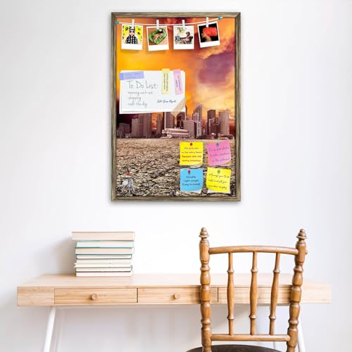 Image of ArtzFolio City Overlooking Desolate Desert | Bulletin Board Notice Pin Board | Vision Soft Board Combo with Thumb Push Pins & Sticky Notes | Antique Golden Frame | 24 x 36 inch (61 x 91 cms)