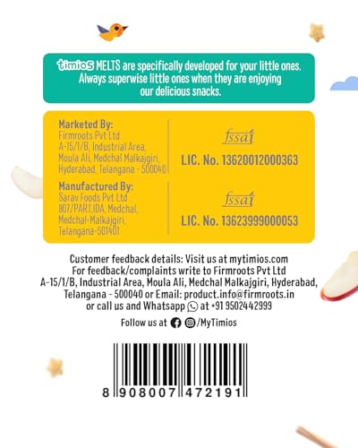 Image of Timios Melts Wholegrain Teething Puffs for Kids, Apple & Cinnamon & Carrot & Cumin, No Maida, Preservative-Free, Healthy, Travel-Friendly, Combo Pack (2 x 50g)