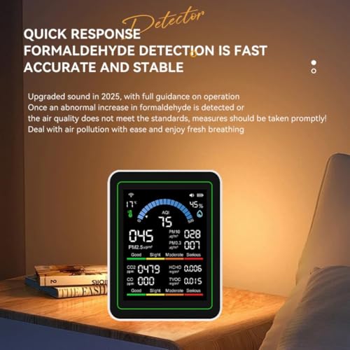 WiFi 10-in-1 Air Quality Monitor with, CO, HCHO, PM2.5/PM1.0/PM10/PM0.3 Detection, Temperature & Humidity Sensor, 2.8-Inch TFT Display(white) - Image 3