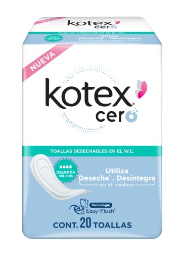 Kotex Cero, Toallas Femeninas, Delgada Sin Alas, Paquete Con 20 Piezas, Desechable En El W.C