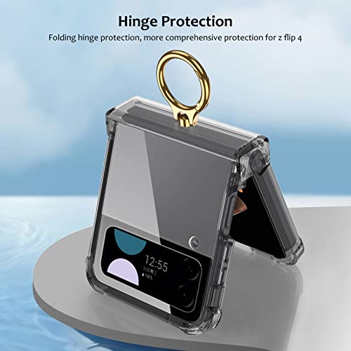 Puroom For Samsung Galaxy Z Flip 4 Case With Ring Luxury Transparent Soft Tpu Hybrid Silicone All-Inclusive Hinge Protection Case For Samsung Galaxy Z Flip 4 5G (Black) #TOP2