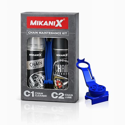 Image of MIKANIX Combo of Bike Chain Lubricant and Chain Cleaner Spray with Cleaning Brush | Chain Oiler Nozzle Dispenser | Clean | Shine Motorcycle and Bicycle Chain (Pack of 4) (150 ML)