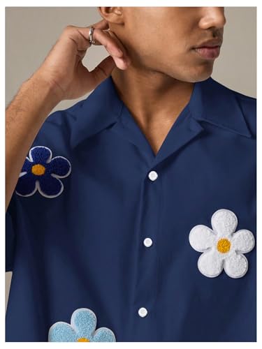 SHENHE Men's Oversized Short Sleeve Button Down Floral Shirt Collared Summer Streetwear Top3