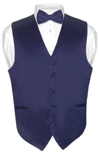 Men's Dress Vest & BowTie Solid NAVY BLUE Color Bow Tie Set for Suit or Tuxedo