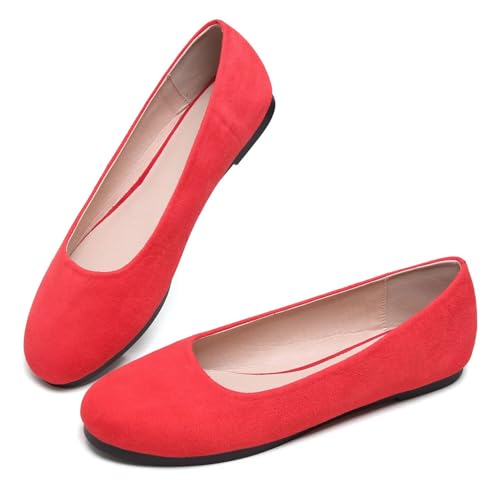 Hee grand Casual Flats for Women Dressy Round Toe Candy Color Slip On Ballet Flats Soft Suede Comfortable Work Flats2