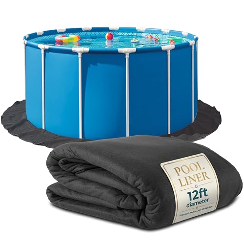 Above Ground Pool Liner Pad, 12 Foot Round, Pre-Cut Heavy Duty Outdoor Pool Pads for Above Ground Pools, Black Swimming Pool Liners for Padding and Protection, Thick Pool Mats to Prevent Punctures