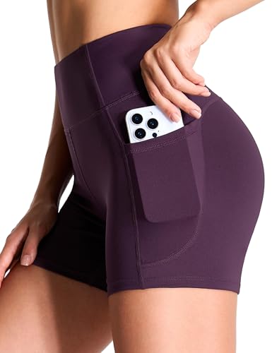 Image of THE GYM PEOPLE High Waist Yoga Shorts for Women's Tummy Control Fitness Athletic Workout Running Shorts with Deep Pockets