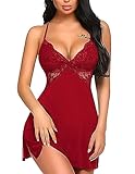 Avidlove Valentines Lingerie Women Chemise Lingerie Full Slips Nightie Sleepwear Lace Babydoll Nightgown Dark Red