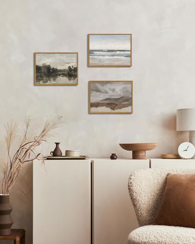 Image of KISSFOX Framed Vintage Landscape Wall Art Natural Scenery Canvas Prints Colorful Painting Artwork Rustic Farmhouse Pictures Decor Living Room Office Bedroom Bathroom Kitchen