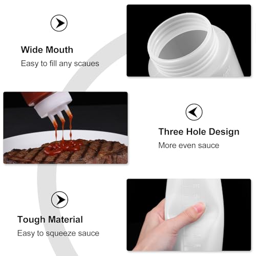 xozeooeu 6 Pcs 23 oz Plastic Squeeze Condiment Bottles, 3 Hole Sauce Squeeze Bottle for Kitchen Restaurant Ketchup Mustard Dressing Oil Syrup by xozeooeu - Image 3