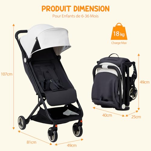 Aptliton Ultra-Compact Travel Stroller, Cabin Approved Pushchair for Baby & Toddler up to 22kg (0-4 Years), Lightweight Fold, Recline 95-150°, Compact Stroller for Airplane Travel - Image 3