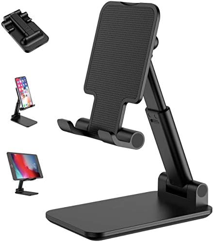 Adjustable Cell Phone Stand, Foldable Phone Holder Tablet Stand for Desk, Angle Height Adjustable Cell Phone Stand Compatible with Phone 11 Pro Xs Xs Max Xr, Mini,Tablets (Black)