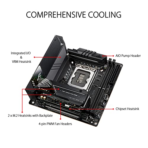 ROG Strix Z690-I Gaming WiFi Scheda Madre Gaming, Mini-ITX, Intel Z690, LGA1700, DDR5, PCI 5.0, WiFi 6E(802.11ax), Intel 2.5 Gb LAN, ROG SupremeFX 7.1, 2xM.2, 4xSATA 6GB/s, Aura Sync RGB, Nero - Scheda madre - Immagine 3