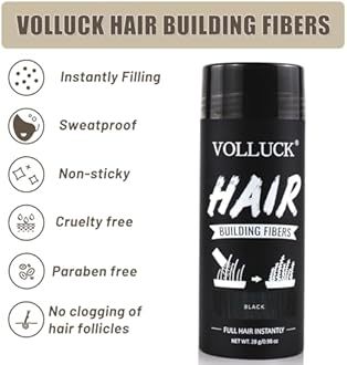 VOLLUCK Hair Fibers for Thinning Hair, Instant Coverage Hair Building Fibers for Women and men, Natural Hair Powder for Conceal Hair Loss 28 g (Black)