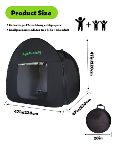 ByeAnxiety Big Sensory Tent for Kids with Autism - 47x47in, Fluorescent Sticker Sensory Calm Corner Helps Autism, ADHD, SPD Children Adults Relax, Improve Focus Autistic Play Tents with Bag & Window