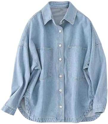 LifeShe Women Denim Shirt Jean Jacket Oversize Button Down Shirt ...