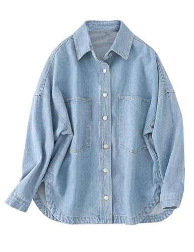 LifeShe Women's Oversized Denim Shirt Women Casual Long Boyfriend Jean