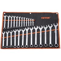 Set 26 Chiavi Combinate A Cricchetto VEVOR, 72 Denti, Misure Metriche E SAE, Organizer Incluso, Acciaio Cr-V