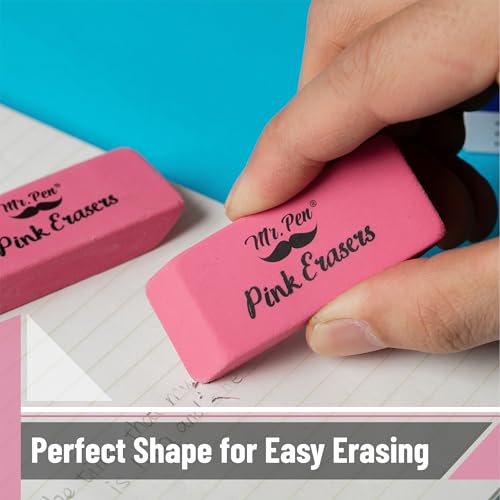 Mr. Pen- Pink Pencil Eraser, 24 Pack, Mr Pen Erasers for Pencils, Large Eraser, Block Erasers for School
