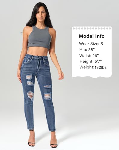 Image of roswear Women's Essentials Ripped Mid Rise Destroyed Skinny Jeans