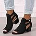 Jefuzh Womens Suede Peep Toe Chunky Heels Ankle Booties with Ankle Strap Cutout Wedge Back Zipper Sandals Dress Walking Boots (Black,8.5,8.5)