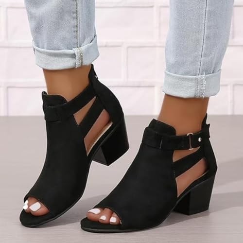Womens Suede Peep Toe Chunky Heels Ankle Booties with Ankle Strap Cutout Wedge Back Zipper Sandals Dress Walking Boots2