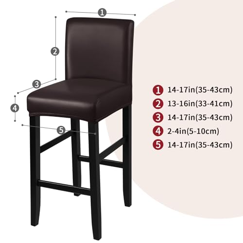Image of YISUN Bar Stool Covers, Stretch Waterproof PU Bar Stool Slipcover Removable Washable Bar Stool Chair Covers, High Chair Cover with Elastic Bands (4 Pack, Coffee)