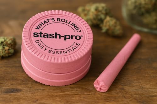 Image of Stash-Pro Herb Grinder - Compact 2-Part Crusher with Magnetic Lid | Durable Plastic Build | Portable for Daily Essentials (Pink)