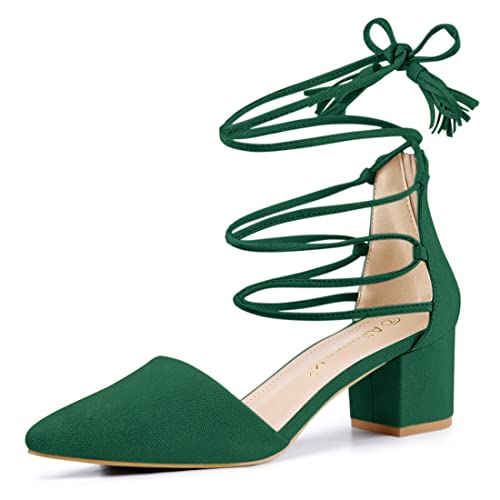Escarpins à lacets vert et bout pointu géométrique Allegra K 39