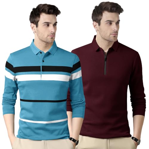 Image of Noble Monk Men's Polycotton Regular Fit Full Sleeves Polo T-Shirt
