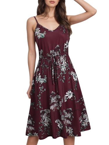 Image of BARASA Sundresses for Women Summer Sleeveless V Neck Spaghetti Strap A Line Wedding Guest Petite Dresses with Pockets D826