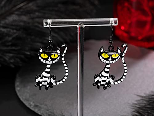 Unijew Halloween Decor Cat Earrings, Womens Girl Vintage Gothic Fashion Cat Earrings Hook, Black And White Hip Hop Cat Decorative Earrings For Halloween, Parties #TOP4