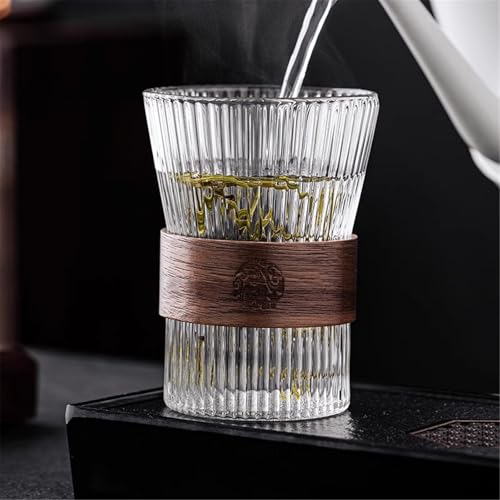 Vasos de vidrio antideslizantes con base de madera para hogar 5
