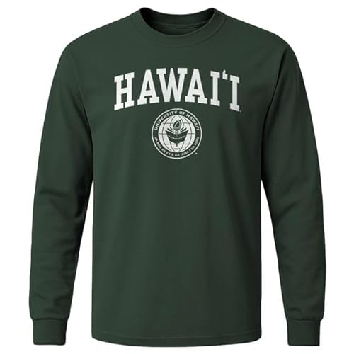 Barnesmith University of Hawaii UH Warriors Long Sleeve Adult Unisex T-Shirt, Heritage, Hunter Green, Medium