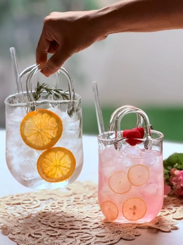 Image of Glass Cocktail Bag with Handle 450ml with Glass Straw