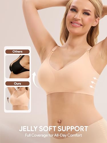 Image of Angelhood 3 Pack Nursing Bras for Breastfeeding Seamless Pregnancy Maternity Bra Wireless Sleep Bralette with Extenders