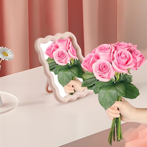 Espejo de escritorio ondulado rosa portátil plegable miniatura 4