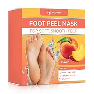DERMORA Foot Peel Mask – 2 Pack of Large Size Skin Exfoliating Foot Masks for Dry, Cracked Feet, Callus, Dead Skin Remover – Feet Peeling Mask for baby soft feet, Peach Scent