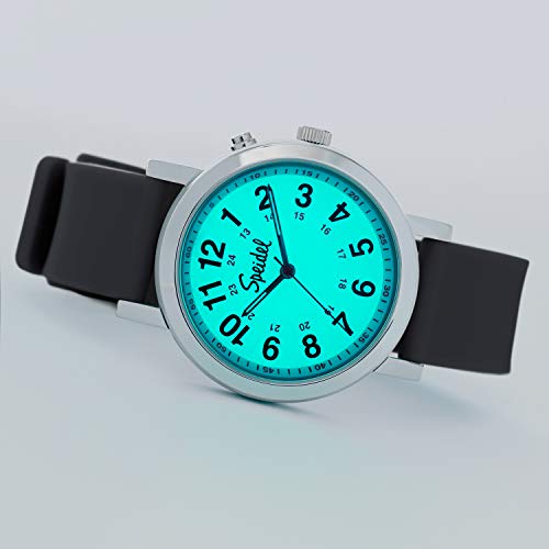 Speidel Glow Scrub Watch™, Electroluminescent Nurse Doctors Medical Professionals Students Men Women Unisex Easy Read Dial Military Time Second Hand, Silicone Band, Water Resistant-Black #TOP1