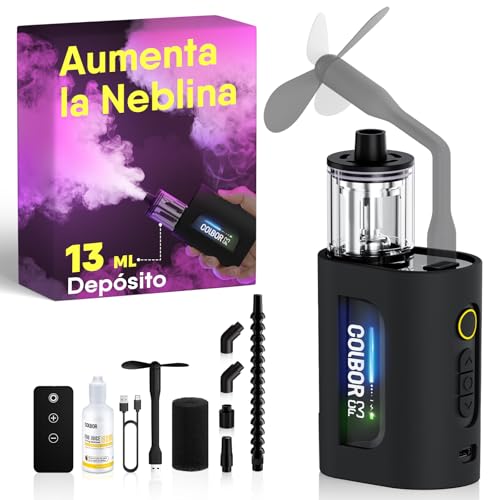 COLBOR Máquina de Humo Portátil, CF3 Mini Máquina de Niebla Recargable con Control Remoto Ventilador Flexible Protección Contra Vuelco a 60° para Fiestas Bodas Fotografía Vídeos Cosplay Halloween