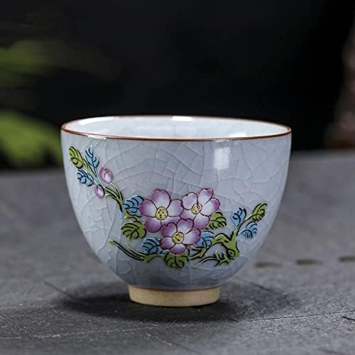 Tea Set 90 Ru Kiln Ceramic Teacup Flowers Pattern Tea Cup Travel Tea Bowl Handmade Teaware Pu'er Single Cup Modern Tea Sets Cups (Color : B 7.5X6.2CM 90) (E 7.5x6.2cm 90)