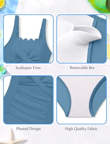 Image of Shallmu Girls Swimsuit Color Block Adjustable Straps One Piece Summer Bathing Suit for Girls 9-16 Years