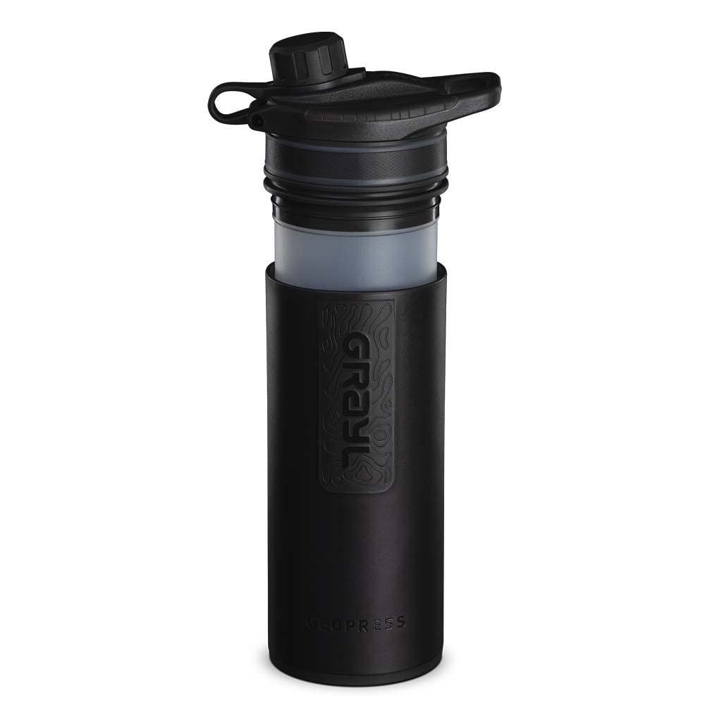 Grayl GeoPress Outdoor- & Reisewasserfilter | für 250L Wasser | Filterkartusche wechselbar | Covert Black mit 1 Ersatzfilter